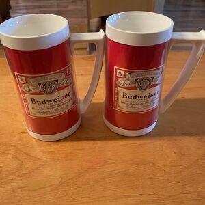 Beer Mugs Stein Budweiser Bud Heavy Vintage Plastic Thermo Serv set of 2 USA